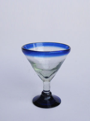 Wholesale Mexican Margarita Glasses / Cobalt Blue Rim 3 oz Small Martini Glasses  / Beautiful 'petite' martini glasses with a cobalt blue rim. They're perfect for serving small cocktails or even ice cream and gourmet desserts